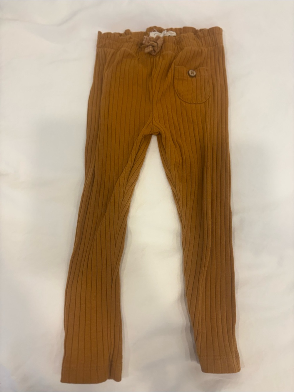 Kids Ribbed Knit Pull-On Leggings - Mustard